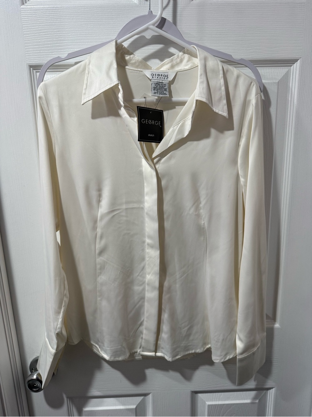 George Ivory Stretch Satin Button-Up Top